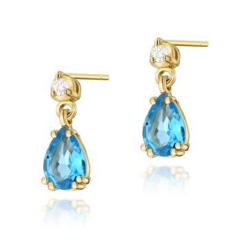 Cercei Aur 14K cu Topaz Swiss 0.90 ct si Diamante Naturale 0.04 ct