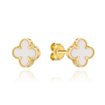 Cercei Aur 14K cu Trifoi Alb 7mm