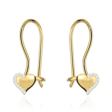 Cercei Aur 14K Inimă cu Zirconiu – Eleganță Pură