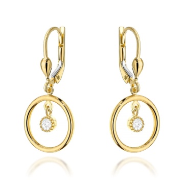 Cercei Aur 14K, Model Rotund cu Zirconiu, Închidere Engleză