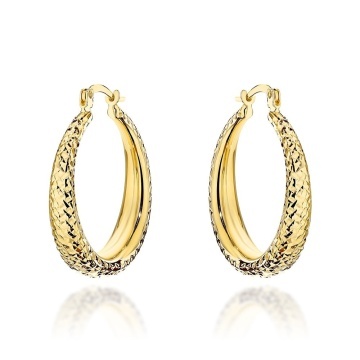 Cercei Aur 14K Rotunzi, Zdobiti cu Model Diamantat