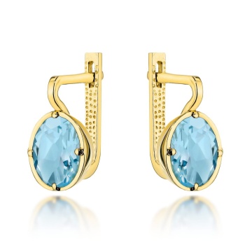 Cercei Din Aur Cu Topaz Oval, Colecția "Colorful Stone", Sistem Englezesc