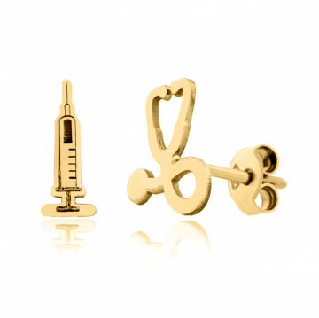 Cercei Medical - seringa & stetoscop din AUR 14K