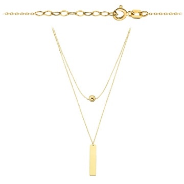 Colier Aur: Sferă Delicată și Plăcuță Elegantă pe Lanț Dublu