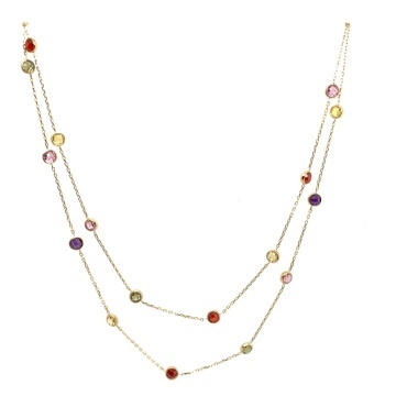 Colier Dublu cu Pietre Colorate din Aur 14K