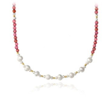 Colier Fancy din AUR 14K cu Granat si Perle de Cultura