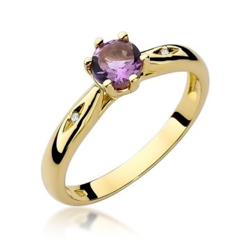 Inel Aur 14K cu Ametist 0.50 ct si Diamante Naturale 0.01 ct