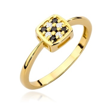 Inel Aur 14K cu Diamante Naturale Albe si Negre 0.13 ct