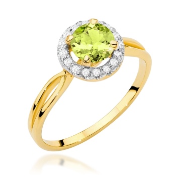 Inel Aur 14K cu Peridot 0.90 ct si Diamante Naturale 0.08 ct