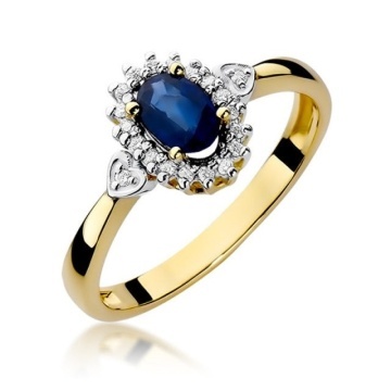 Inel Aur 14K cu Safir 0.70 ct si Diamante Naturale 0.10 ct