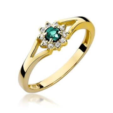 Inel Aur 14K cu Smarald 0.15 ct si Diamante Naturale 0.09 ct