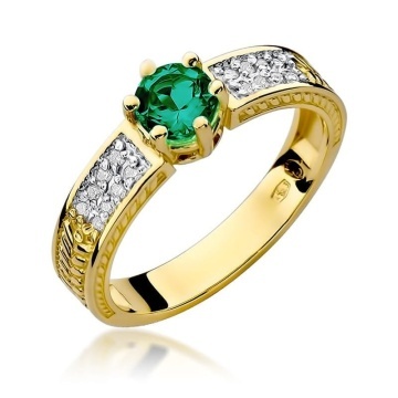 Inel Aur 14K cu Smarald 0.50 ct si Diamante Naturale 0.08 ct