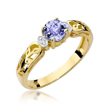 Inel Aur 14K cu Tanzanit 0.50 ct si Diamante Naturale 0.02 ct