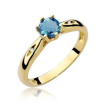 Inel Aur 14K cu Topaz London Blue 0.50 ct si Diamante Naturale 0.01 ct