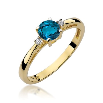 Inel Aur 14K cu Topaz London Blue 0.50 ct si Diamante Naturale 0.03 ct