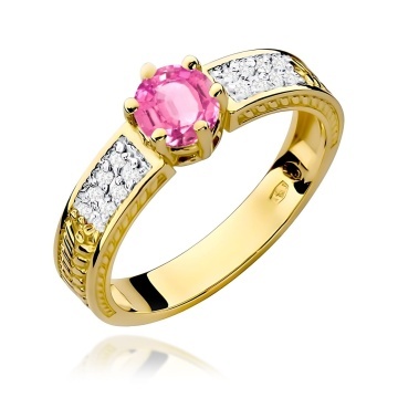Inel Aur 14K cu Topaz Roz 0.60 ct si Diamante Naturale 0.08 ct