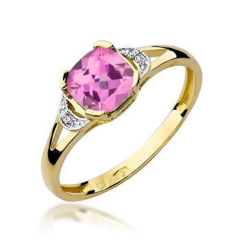 Inel Aur 14K cu Topaz Roz 1.10 ct si Diamante Naturale 0.01 ct