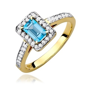 Inel Aur 14K cu Topaz Swiss 0.65 ct si Diamante Naturale 0.22 ct