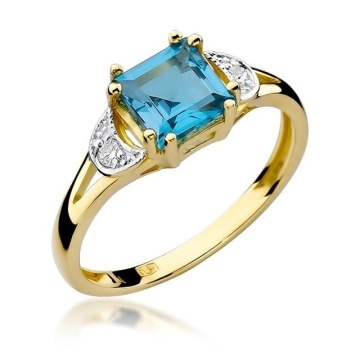 Inel Aur 14K cu Topaz Swiss 1.40 ct si Diamante Naturale 0.06 ct