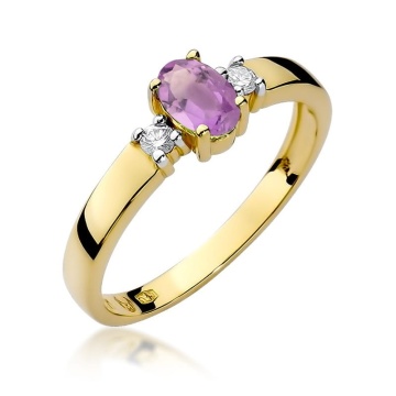 Inel Aur 9K cu Ametist 0.40 ct si Diamante Naturale 0.08 ct