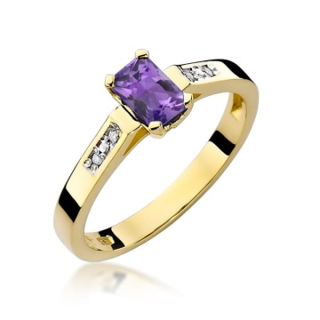 Inel Aur 9K cu Ametist 0.50 ct si Diamante Naturale 0.04 ct
