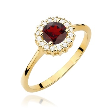 Inel Aur 9K cu Granat 0.60 ct si Diamante Naturale 0.14 ct