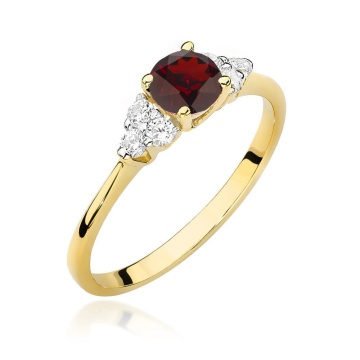 Inel Aur 9K cu Granat 0.60 ct si Diamante Naturale 0.18 ct