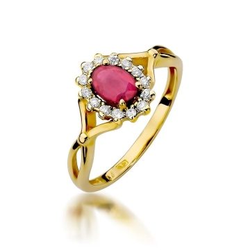 Inel Aur 9K cu Rubin 0.60 ct si Diamante Naturale 0.12 ct