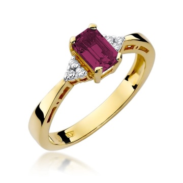 Inel Aur 9K cu Rubin 0.80 ct si Diamante Naturale 0.03 ct
