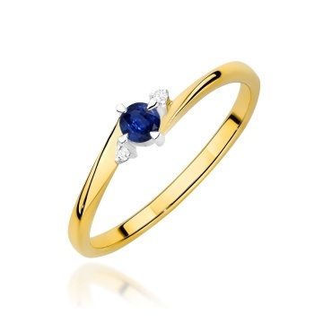 Inel Aur 9K cu Safir 0.15 ct si Diamante Naturale 0.02 ct