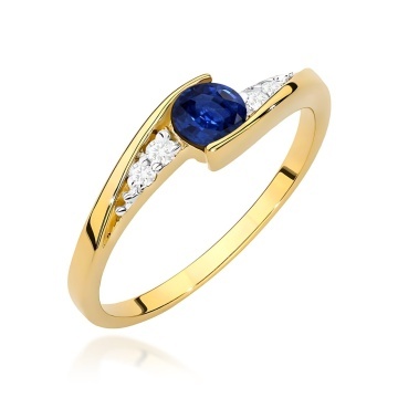 Inel Aur 9K cu Safir 0.30 ct si Diamante Naturale 0.06 ct