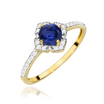 Inel Aur 9K cu Safir 0.50 ct si Diamante Naturale 0.13 ct
