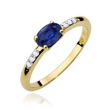 Inel Aur 9K cu Safir 0.70 ct si Diamante Naturale 0.03 ct