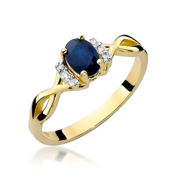 Inel Aur 9K cu Safir 0.70 ct si Diamante Naturale 0.05 ct