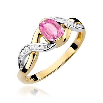 Inel Aur 9K cu Safir Roz 0.45 ct si Diamante Naturale 0.05 ct