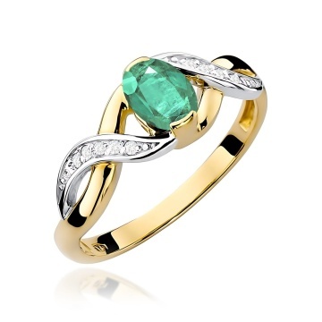 Inel Aur 9K cu Smarald 0.40 ct si Diamante Naturale 0.05 ct