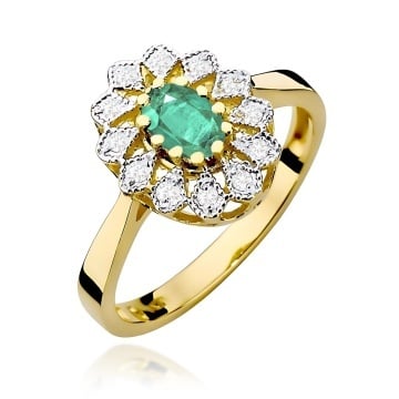 Inel Aur 9K cu Smarald 0.40 ct si Diamante Naturale 0.10 ct