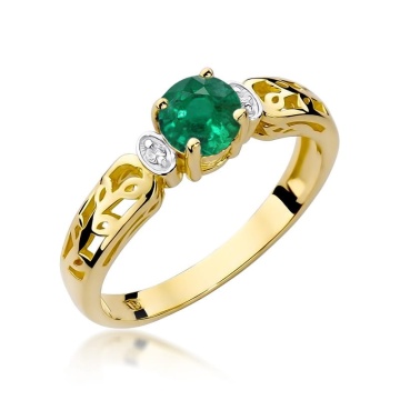 Inel Aur 9K cu Smarald 0.50 ct si Diamante Naturale 0.02 ct