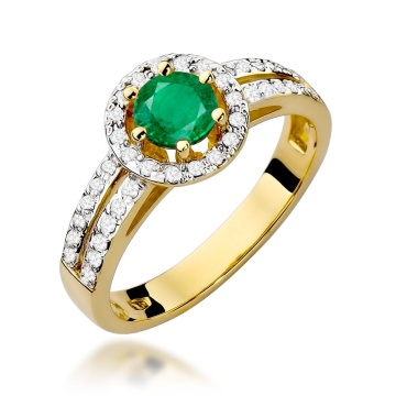 Inel Aur 9K cu Smarald 0.50 ct si Diamante Naturale 0.20 ct