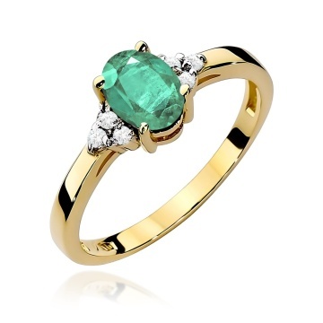 Inel Aur 9K cu Smarald 0.80 ct si Diamante Naturale 0.05 ct