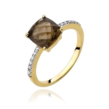 Inel Aur 9K cu Smoky Quartz 2.00 ct si Diamante Naturale 0.07 ct
