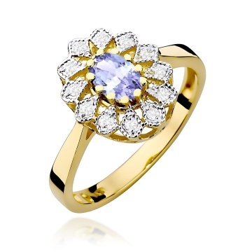 Inel Aur 9K cu Tanzanit 0.40 ct si Diamante Naturale 0.10 ct