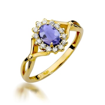Inel Aur 9K cu Tanzanit 0.40 ct si Diamante Naturale 0.12 ct