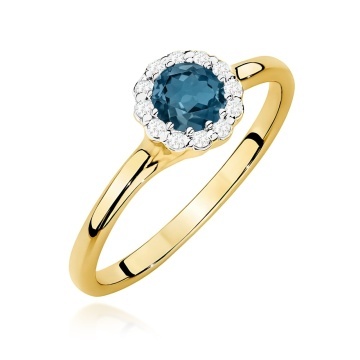 Inel Aur 9K cu Topaz London Blue 0.50 ct si Diamante Naturale 0.10 ct
