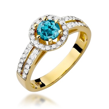 Inel Aur 9K cu Topaz London Blue 0.50 ct si Diamante Naturale 0.20 ct