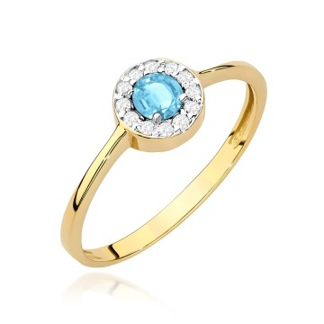 Inel Aur 9K cu Topaz Swiss 0.25 ct si Diamante Naturale 0.10 ct