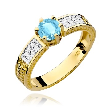 Inel Aur 9K cu Topaz Swiss 0.50 ct si Diamante Naturale 0.08 ct