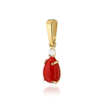Pandantiv Aur 14K cu Coral 0.65 ct si Diamant Natural 0.03 ct