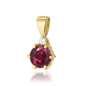 Pandantiv Aur 14K cu Rhodolite 0.60 ct si Diamant Natural 0.01 ct