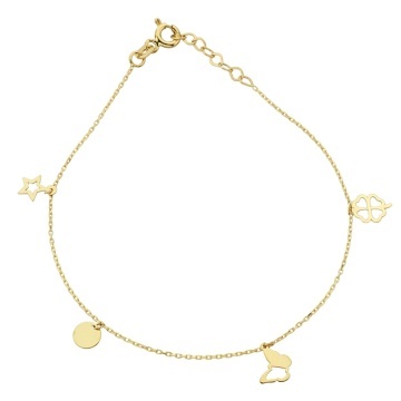 Brățară Aur 14K cu Steluță, Cerc, Fluture și Trifoi